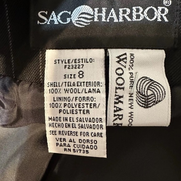 Wool Mark Sag Harbor Black Wool Pinstripe Lined Belted Blazer Jacket Size 8 - Picture 8 of 14